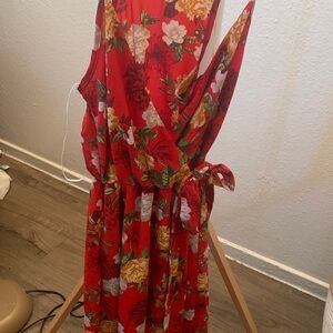 Floral Red Sleeveless Dress